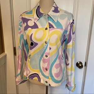 DEBRA DeROO JACKET NEW MULTI COLOR WHITE PRINT Size M NWT